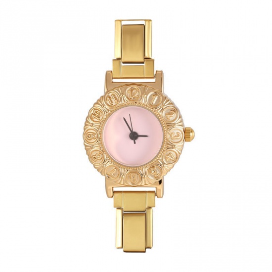 Picture of 1 Piece 304 Stainless Steel Exquisite Italian Charm Links Watch Face For DIY Jewelry Making, Round Pink Gold Plated - Wholesale, 5cm x 3.8cm