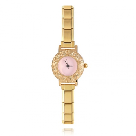Picture of Wholesale Pink 304 Stainless Steel Italian Charm Links Modular Wrist Watch, Gold Plated Eco-friendly, Women's Casual Stylish Gift Jewelry Supply, 18.5cm(7 2/8") long, 1 Piece