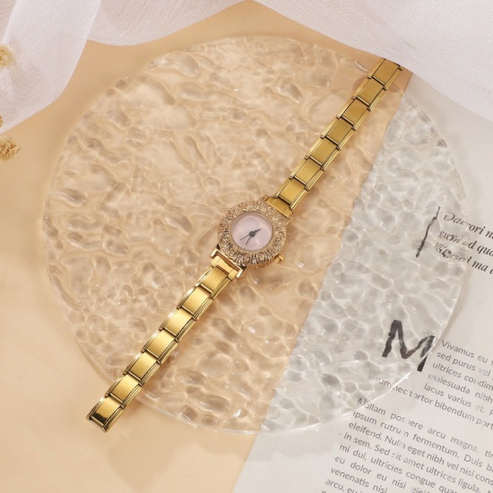 Picture of Wholesale Pink 304 Stainless Steel Italian Charm Links Modular Wrist Watch, Gold Plated Eco-friendly, Women's Casual Stylish Gift Jewelry Supply, 18.5cm(7 2/8") long, 1 Piece