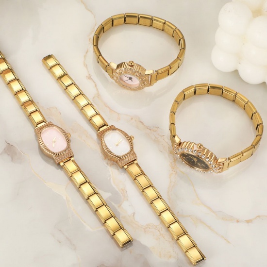 Picture of Wholesale Pink 304 Stainless Steel Italian Charm Links Modular Wrist Watch, Gold Plated Eco-friendly, Women's Casual Stylish Gift Jewelry Supply, 18.5cm(7 2/8") long, 1 Piece