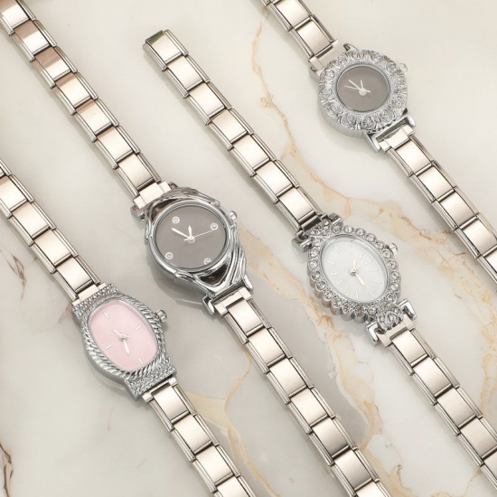 Picture of Wholesale Pink 304 Stainless Steel Italian Charm Links Modular Wrist Watch, Gold Plated Eco-friendly, Women's Casual Stylish Gift Jewelry Supply, 18.5cm(7 2/8") long, 1 Piece