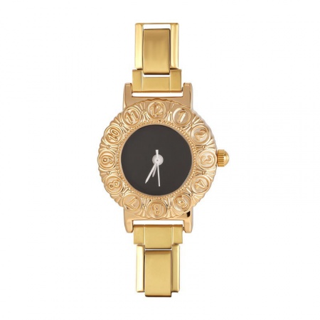 Picture of 1 Piece 304 Stainless Steel Exquisite Italian Charm Links Watch Face For DIY Jewelry Making, Round Black Gold Plated - Wholesale, 5cm x 3.8cm