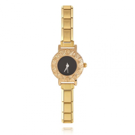 Picture of Wholesale Black 304 Stainless Steel Italian Charm Links Modular Wrist Watch, Gold Plated Eco-friendly, Women's Casual Stylish Gift Jewelry Supply, 18.5cm(7 2/8") long, 1 Piece