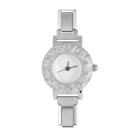 Picture of 1 Piece 304 Stainless Steel Exquisite Italian Charm Links Watch Face For DIY Jewelry Making, Round White Silver Tone - Wholesale, 5cm x 3.8cm