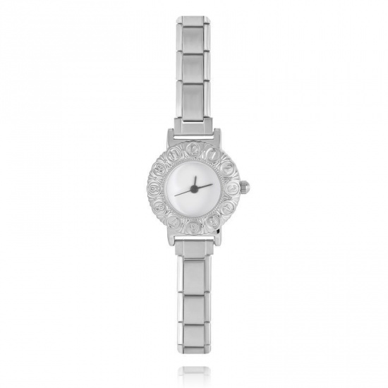 Picture of Wholesale White 304 Stainless Steel Italian Charm Links Modular Wrist Watch, Silver Tone Eco-friendly, Women's Casual Stylish Gift Jewelry Supply, 18.5cm(7 2/8") long, 1 Piece