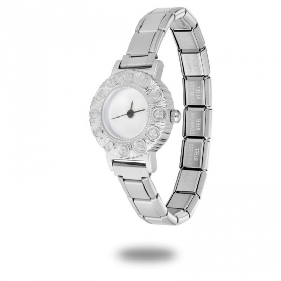 Picture of Wholesale White 304 Stainless Steel Italian Charm Links Modular Wrist Watch, Silver Tone Eco-friendly, Women's Casual Stylish Gift Jewelry Supply, 18.5cm(7 2/8") long, 1 Piece