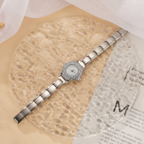 Picture of Wholesale White 304 Stainless Steel Italian Charm Links Modular Wrist Watch, Silver Tone Eco-friendly, Women's Casual Stylish Gift Jewelry Supply, 18.5cm(7 2/8") long, 1 Piece