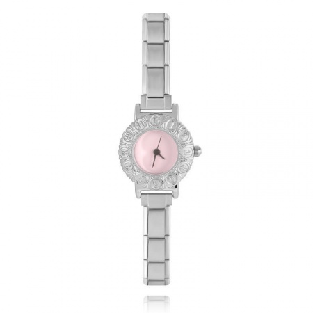 Picture of Wholesale Pink 304 Stainless Steel Italian Charm Links Modular Wrist Watch, Silver Tone Eco-friendly, Women's Casual Stylish Gift Jewelry Supply, 18.5cm(7 2/8") long, 1 Piece