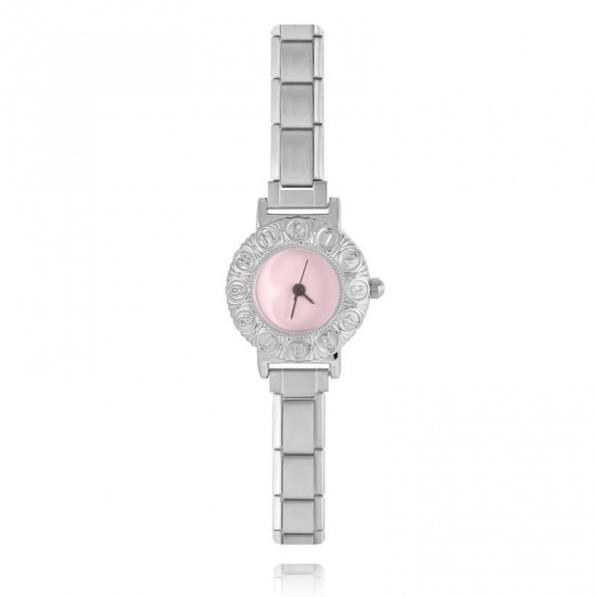 Picture of Wholesale Pink 304 Stainless Steel Italian Charm Links Modular Wrist Watch, Silver Tone Eco-friendly, Women's Casual Stylish Gift Jewelry Supply, 18.5cm(7 2/8") long, 1 Piece