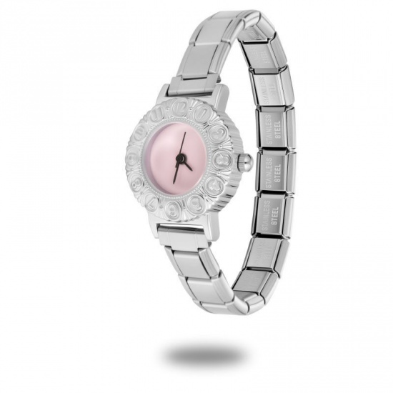 Picture of Wholesale Pink 304 Stainless Steel Italian Charm Links Modular Wrist Watch, Silver Tone Eco-friendly, Women's Casual Stylish Gift Jewelry Supply, 18.5cm(7 2/8") long, 1 Piece