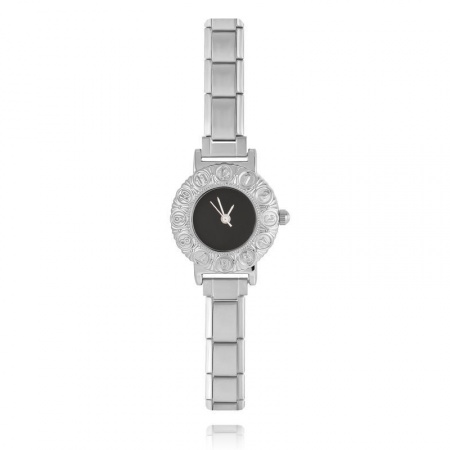 Wholesale Black 304 Stainless Steel Italian Charm Links Modular Wrist Watch, Silver Tone Eco-friendly, Women's Casual Stylish Gift Jewelry Supply, 18.5cm(7 2/8") long, 1 Piece の画像