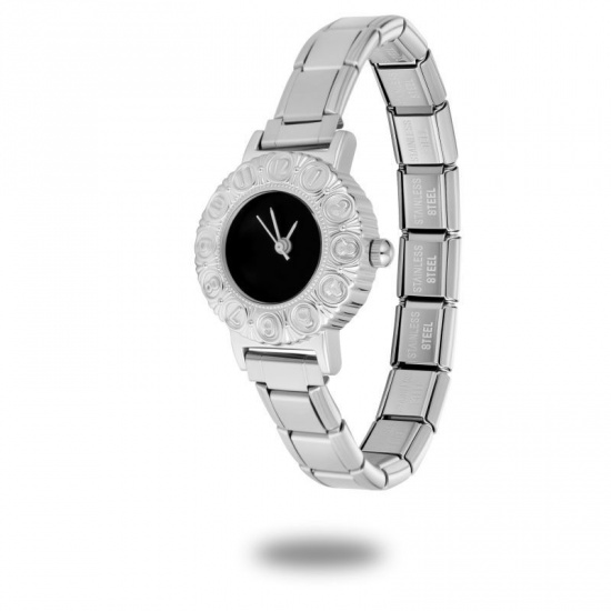 Picture of Wholesale Black 304 Stainless Steel Italian Charm Links Modular Wrist Watch, Silver Tone Eco-friendly, Women's Casual Stylish Gift Jewelry Supply, 18.5cm(7 2/8") long, 1 Piece