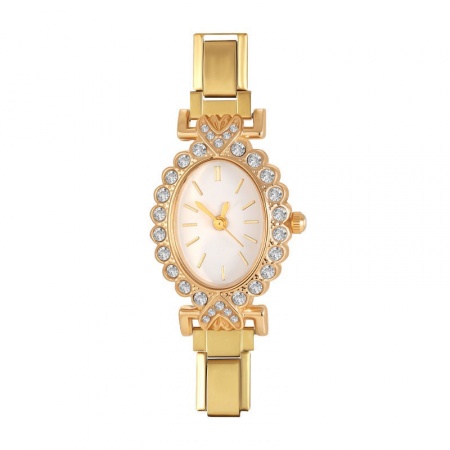 Picture of 1 Piece 304 Stainless Steel Exquisite Italian Charm Links Watch Face For DIY Jewelry Making, Oval White Clear Rhinestone Gold Plated - Wholesale, 5cm x 3.8cm