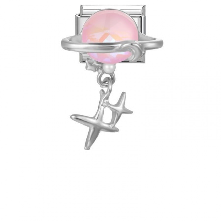 Immagine di 1 Piece 304 Stainless Steel Exquisite Italian Charm Links For DIY Modular Bracelet Watch Jewelry Making Wholesale Silver Tone Pink Rectangle Universe Planet 10mm x 9mm
