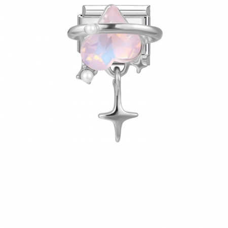 Picture of 1 Piece 304 Stainless Steel Valentine's Day Italian Charm Links For DIY Modular Bracelet Watch Jewelry Making, Rectangle Universe Planet Light Pink Silver Tone - Wholesale, 10mm x 9mm
