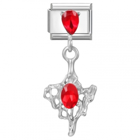 Picture of 1 Piece 304 Stainless Steel Exquisite Italian Charm Links For DIY Modular Bracelet Watch Jewelry Making, Rectangle Halloween Cobweb Red Rhinestone Silver Tone - Wholesale, 10mm x 9mm