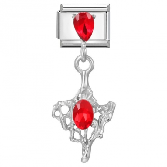 Picture of 1 Piece 304 Stainless Steel Exquisite Italian Charm Links For DIY Modular Bracelet Watch Jewelry Making, Rectangle Halloween Cobweb Red Rhinestone Silver Tone - Wholesale, 10mm x 9mm