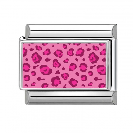 Picture of 1 Piece 304 Stainless Steel Punk Italian Charm Links For DIY Modular Bracelet Watch Jewelry Making, Rectangle Leopard Print Fuchsia Silver Tone - Wholesale, 10mm x 9mm