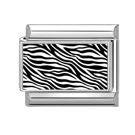 Picture of 1 Piece 304 Stainless Steel Punk Italian Charm Links For DIY Modular Bracelet Watch Jewelry Making, Rectangle Leopard Print Black Silver Tone - Wholesale, 10mm x 9mm
