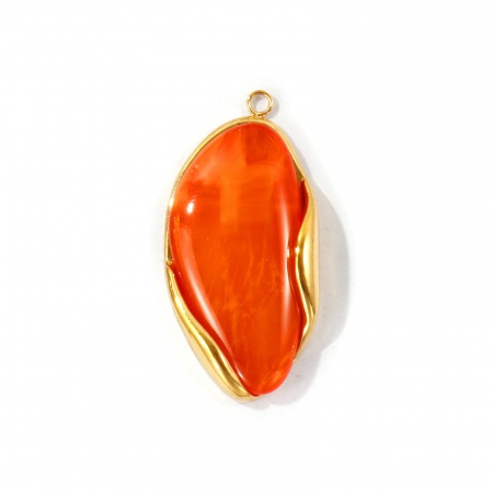 Picture of 2 PCs Eco-friendly PVD Waterproof Anti-Tarnish Hypoallergenic 304 Stainless Steel Pendants Wholesale 18K Real Gold Plated Orange Irregular With Resin Cabochons 4cm x 2cm
