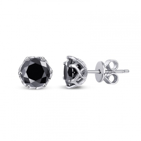 Picture of Wholesale Ins Style Stylish Ear Post Stud Earrings, Black Cubic Zirconia Platinum Plated Brass, Women's Gift Jewelry Supply, 7mm Dia., 1 Pair
