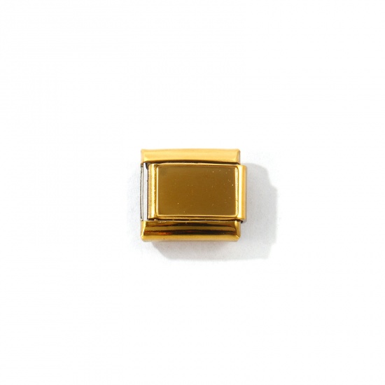 Picture of 10 PCs 304 Stainless Steel Custom Personalized Italian Charm Links For DIY Modular Bracelet Watch Jewelry Making Wholesale 18K Gold Plated Rectangle Cabochon Settings 10mm x 9mm