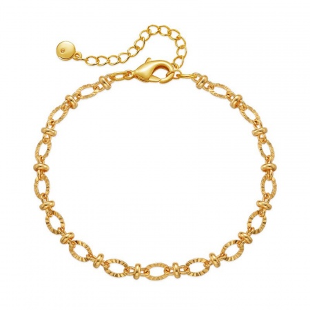 Picture of Wholesale Textured Brass Link Cable Chain Bracelets, 18K Gold Plated Women's Simple Stylish Gift Jewelry Supply, 16.5cm(6.5") + 6cm(2.4") long, 1 Piece