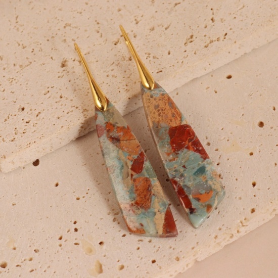 Image de Boucles d'Oreilles En Gros Doré en Pierre & Laiton, Ethnique Vintage Goutte d'Eau aux Femmes Cadeau Fournitures de Bijoux 6.5cm, 1 Paire