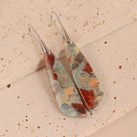 Image de Boucles d'Oreilles En Gros Argent Mat en Pierre & Laiton, Ethnique Vintage Goutte d'Eau aux Femmes Cadeau Fournitures de Bijoux 6.5cm, 1 Paire