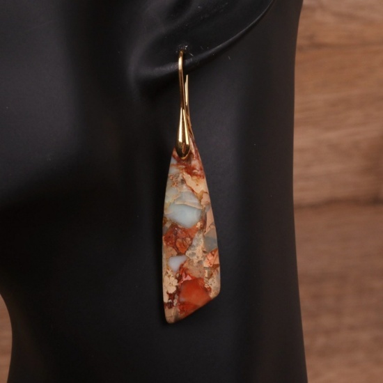 Image de Boucles d'Oreilles En Gros Doré en Pierre & Laiton, Ethnique Vintage Goutte d'Eau aux Femmes Cadeau Fournitures de Bijoux 6.5cm, 1 Paire
