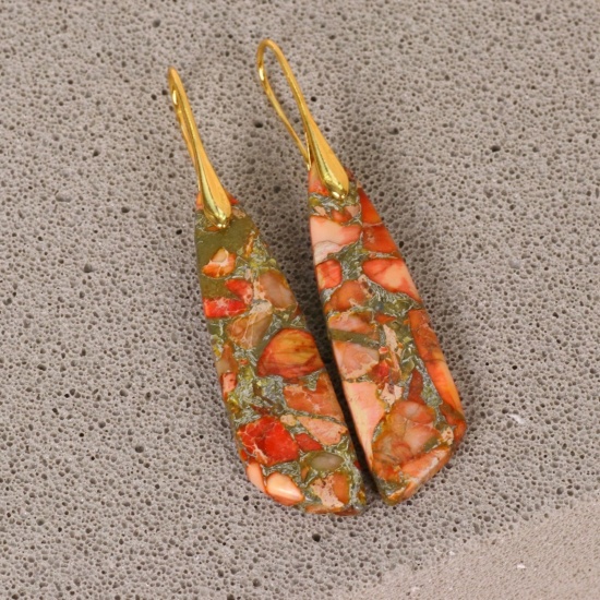 Image de Boucles d'Oreilles En Gros Doré en Pierre & Laiton, Ethnique Vintage Goutte d'Eau aux Femmes Cadeau Fournitures de Bijoux 6.5cm, 1 Paire