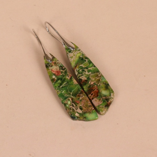 Image de Boucles d'Oreilles En Gros Argent Mat en Pierre & Laiton, Ethnique Vintage Goutte d'Eau aux Femmes Cadeau Fournitures de Bijoux 6.5cm, 1 Paire