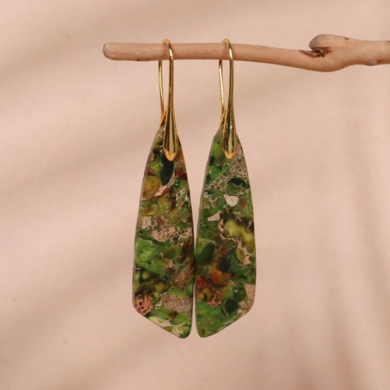 Image de Boucles d'Oreilles En Gros Doré en Pierre & Laiton, Ethnique Vintage Goutte d'Eau aux Femmes Cadeau Fournitures de Bijoux 6.5cm, 1 Paire
