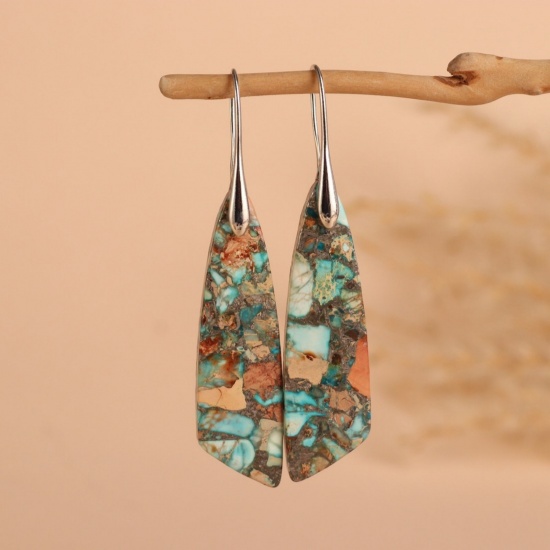 Image de Boucles d'Oreilles En Gros Argent Mat en Pierre & Laiton, Ethnique Vintage Goutte d'Eau aux Femmes Cadeau Fournitures de Bijoux 6.5cm, 1 Paire