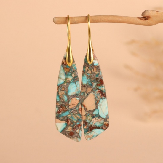 Image de Boucles d'Oreilles En Gros Doré en Pierre & Laiton, Ethnique Vintage Goutte d'Eau aux Femmes Cadeau Fournitures de Bijoux 6.5cm, 1 Paire