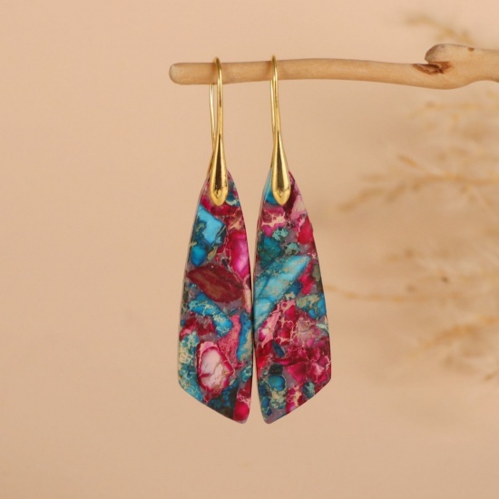 Image de Boucles d'Oreilles En Gros Doré en Pierre & Laiton, Ethnique Vintage Goutte d'Eau aux Femmes Cadeau Fournitures de Bijoux 6.5cm, 1 Paire