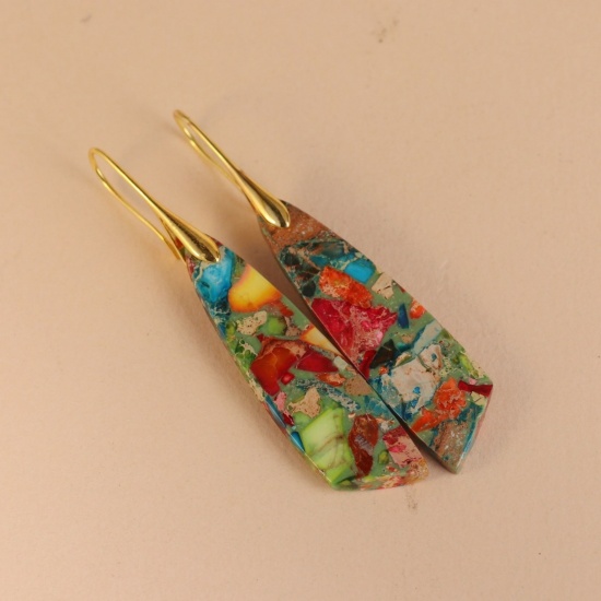 Image de Boucles d'Oreilles En Gros Doré en Pierre & Laiton, Ethnique Vintage Goutte d'Eau aux Femmes Cadeau Fournitures de Bijoux 6.5cm, 1 Paire