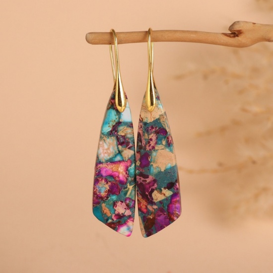 Image de Boucles d'Oreilles En Gros Doré en Pierre & Laiton, Ethnique Vintage Goutte d'Eau aux Femmes Cadeau Fournitures de Bijoux 6.5cm, 1 Paire