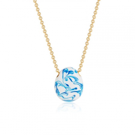 Picture of Wholesale Oval Blue Ceramic Pendant Charm Necklace, 18K Gold Plated Brass Women's Cloisonne Retro Gift Jewelry For Retailer, 40cm(15.7") + 5cm(2") long, 1 Piece