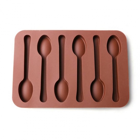 Silicone Mold 6 Holes Chocolate Mold Spoon Shape Cake Baking Tool Decoration Mold Cake Ice Mould 14.3cm x9.8cm(5 5/8" x3 7/8"), 1 Piece