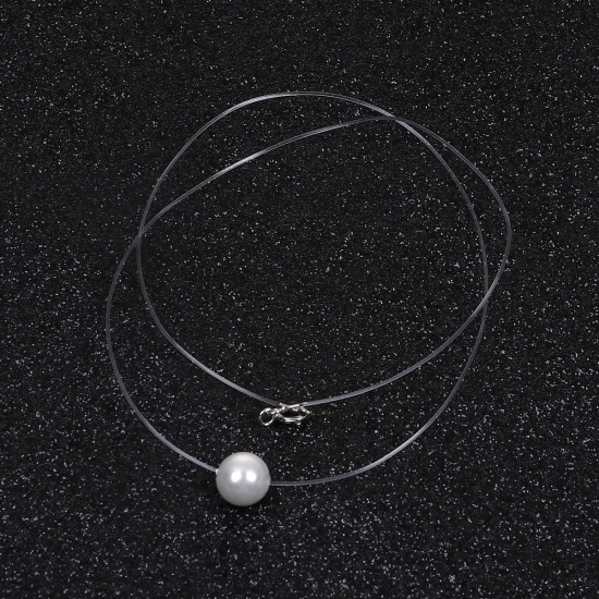 Immagine di Argento Sterling Collana Tondo Bianco Perla Imitato Acrilico lunghezza: 39cm, 1 Pz