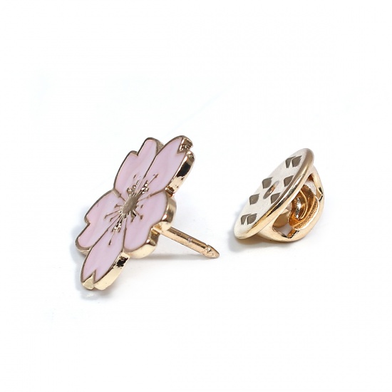 Picture of Pin Brooches Flower Gold Plated Pink Enamel 18mm x 17mm, 1 Piece