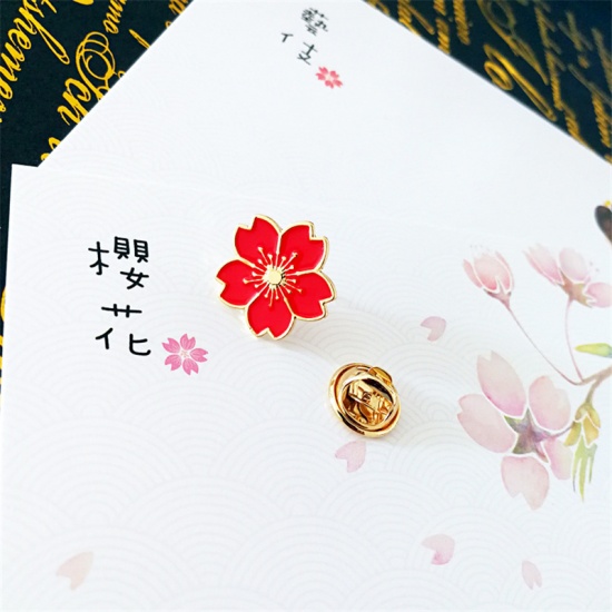 Bild von Brosche Blumen Vergoldet Rosa Emaille 18mm x 17mm, 1 Stück