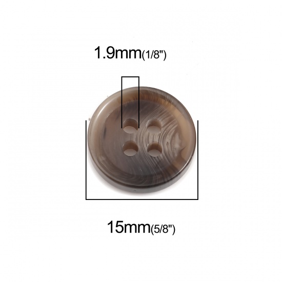 Picture of Resin Sewing Buttons Scrapbooking 4 Holes Round Coffee 15mm Dia, 30 PCs