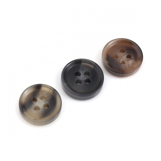Picture of Resin Sewing Buttons Scrapbooking 4 Holes Round Coffee 15mm Dia, 30 PCs