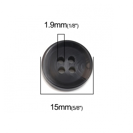 Picture of Resin Sewing Buttons Scrapbooking 4 Holes Round Black 15mm Dia, 30 PCs