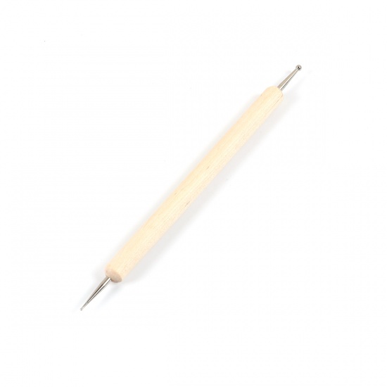 ウッド ネイルアートツール ドットペン 双頭　オフホワイト 13cm、 1 個 の画像