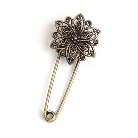 Picture of Pin Brooches Flower Antique Bronze 5.4cm x 2.3cm, 1 Piece
