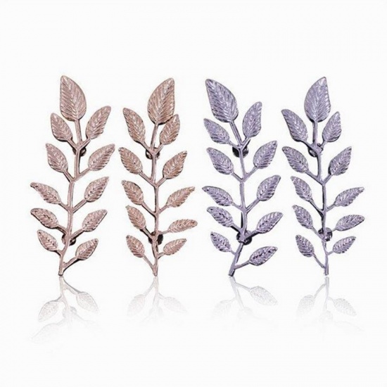 Picture of Pin Brooches Leaf Silver Tone 6.5cm x 2.2cm, 1 Pair