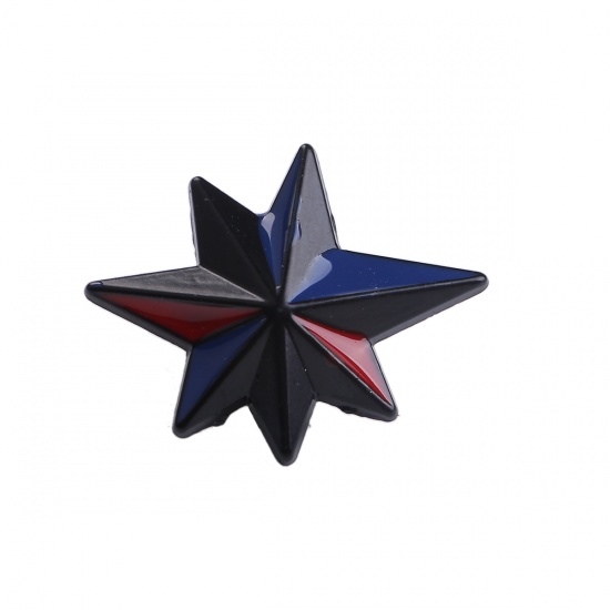 Picture of Retro Pin Brooches Star Gunmetal Red & Blue Enamel 25mm x 20mm, 2 PCs